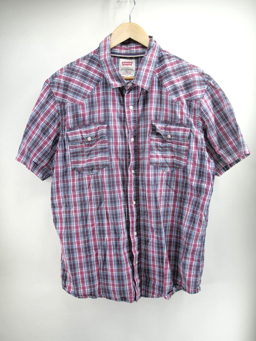 Levi's Modern Pearl Snap Button Up Short Sleeve Collared Plaid Red Men's XL